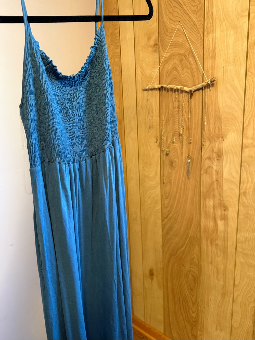 Blue Maxi Dress with Smocked Bodice